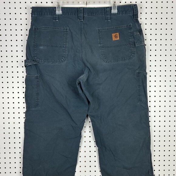 Carhartt Carpenter Pants 38x30 Navy Blue Worn Fade‎ Distressed Faded Work Wear - Picture 2 of 7